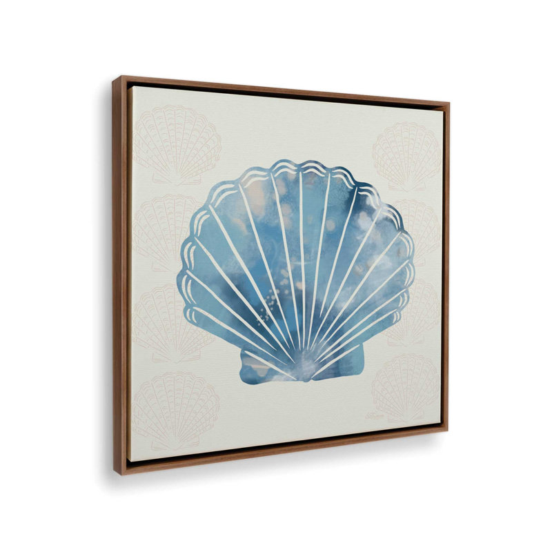 «Blue & White Seashell» par Cat Thurman Designs, reproduction d'art, Toile avec cadre, L 30 po x H 30 po, Brun