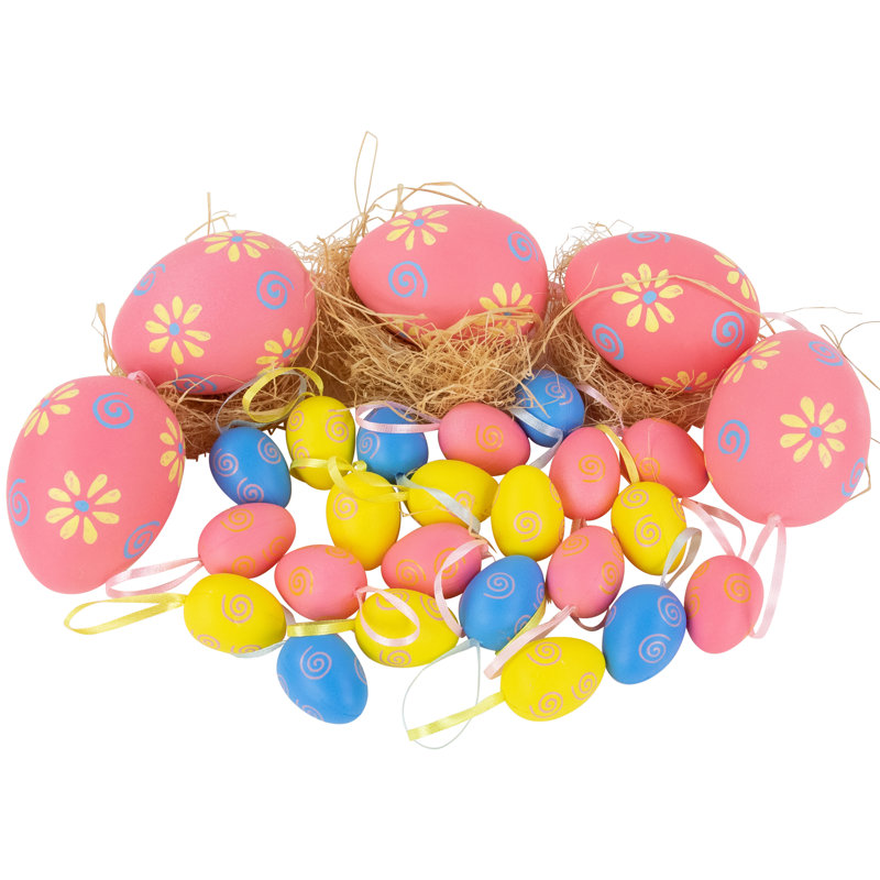 Ornements en forme d'œuf de Pâques 29ct rose pastel bleu et jaune