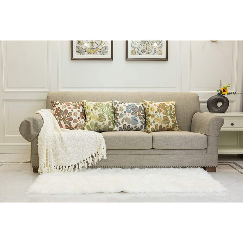  Housse de coussin intérieure / extérieure en coton mélangé, Vert/crème, 22 po x 22 po
