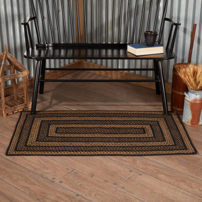 Tapis noir / brun clair tressé à motif géométrique Anzla