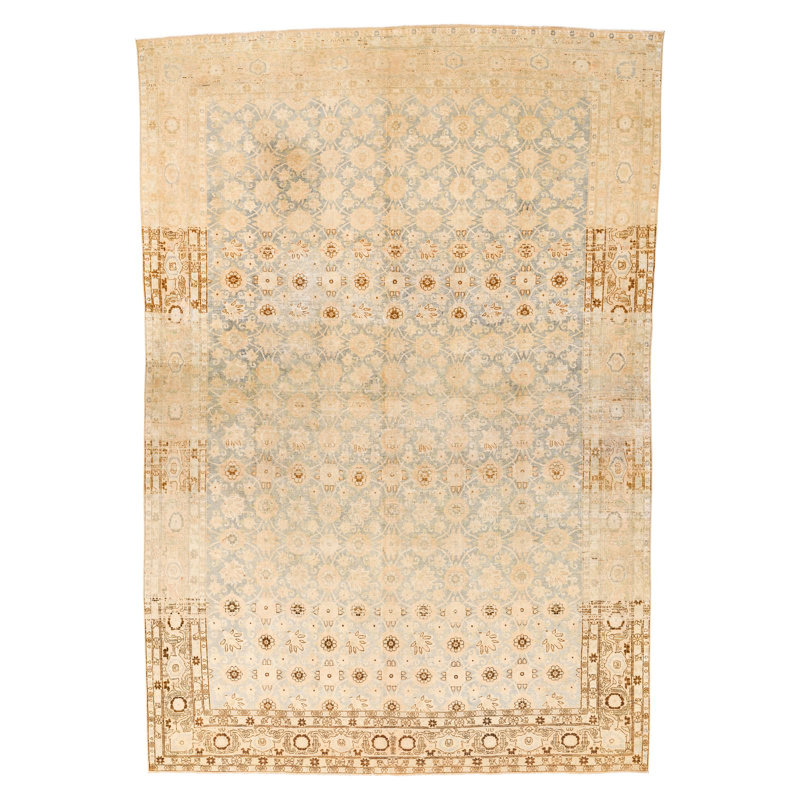 Tapis beige unique de style années 1990 de 7 pi 2 po x 10 pi 6 po