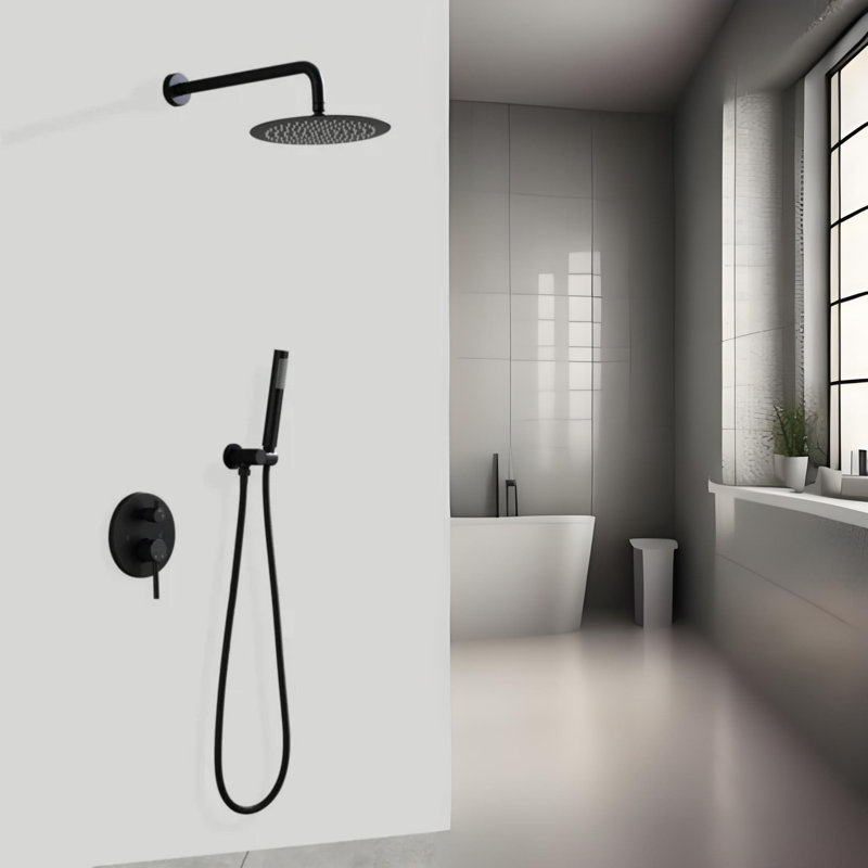 Diverter Complete Shower System with Rough in-Valve, Matte Black