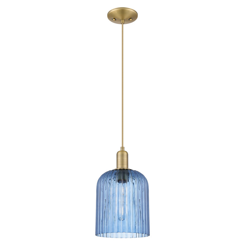 Mini luminaire suspendu suspendu 1 lumière Downtown, H 13,5 po x l 8 po x P 8 po, Bleu, Laiton brossé