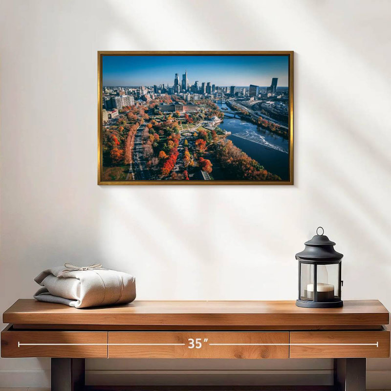 Philadelphie en automne, 19 po x 13 po, Cadre flottant doré