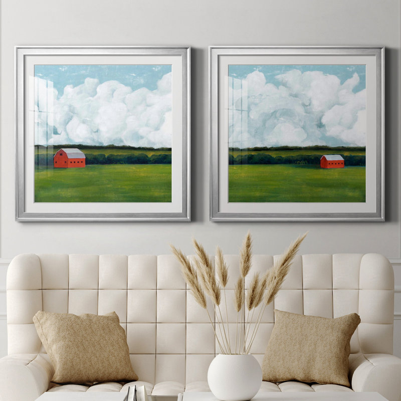 Lone Barn I - ensemble de 2 cadres photo, H 26,5 po x l 53 po x P 1,5 po, Papier avec cadre argenté, Blanc