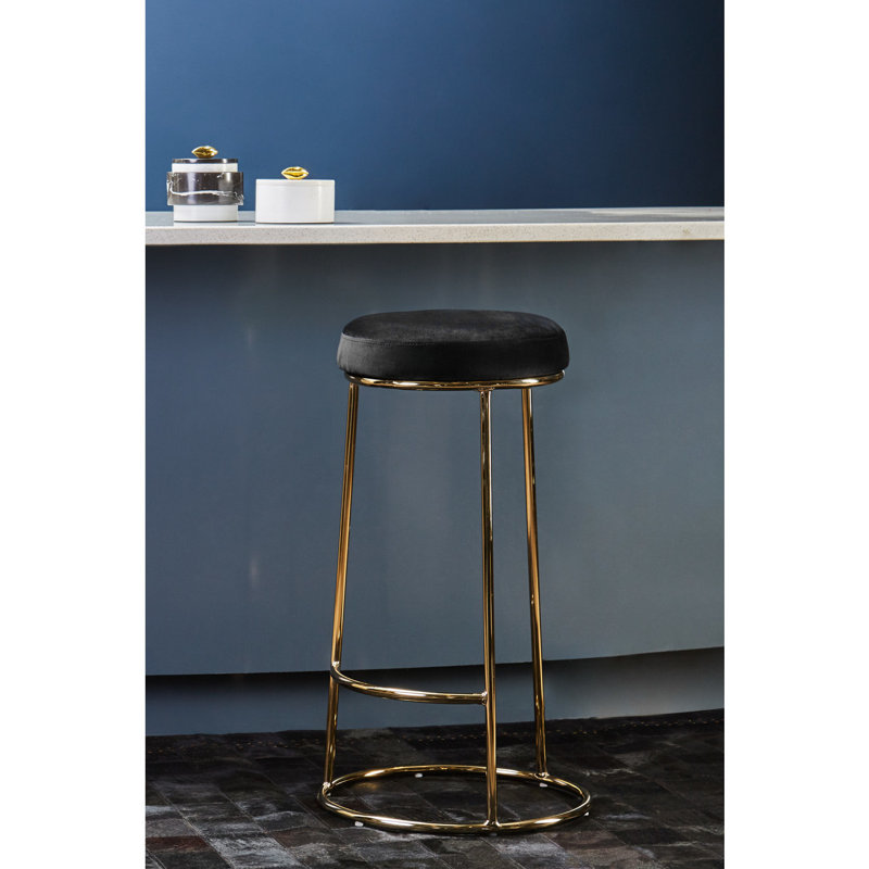 Alec Upholstered Counter Stool with Metal Frame, Black, 68cm