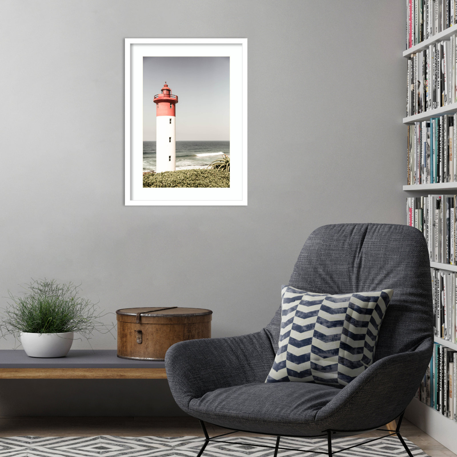 Daisey "Oyster Box Lighthouse" Print, White, 25" H x 19" W