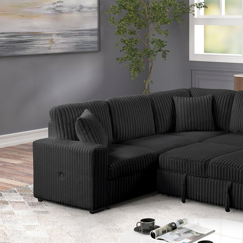 Canapé modulaire Ratasha, Mélange de polyester noir; velours
