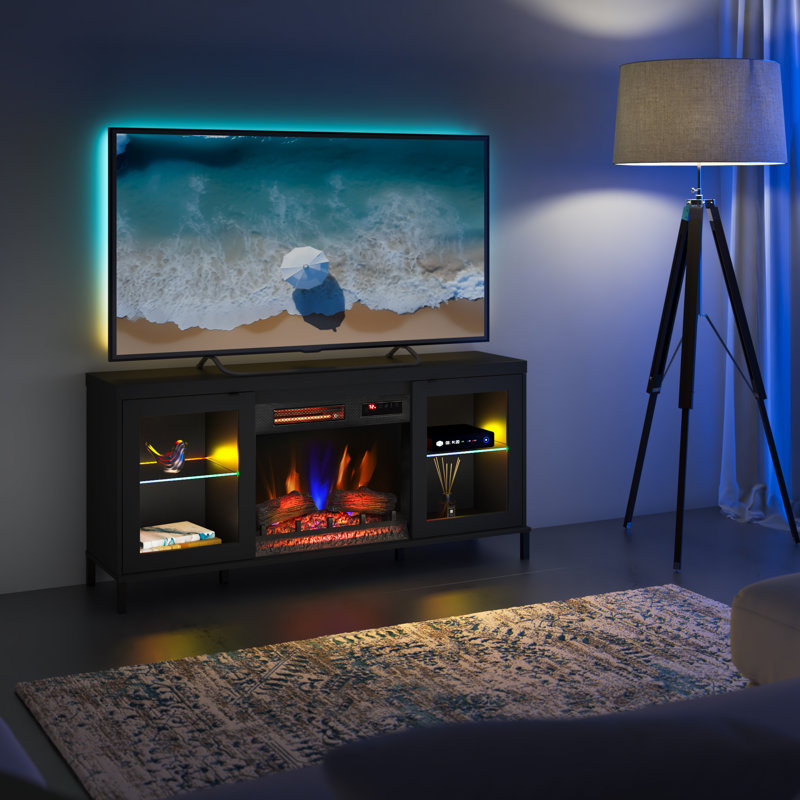 duraflame® Electric Fireplace TV Stand with Modern LED Lights and Storage, Black