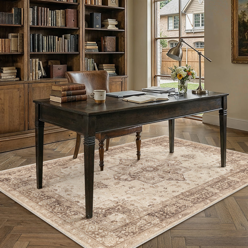 Tapis lavable rétro patiné avec envers antidérapant, Rectangulaire 3 pi x 5 pi, Brun