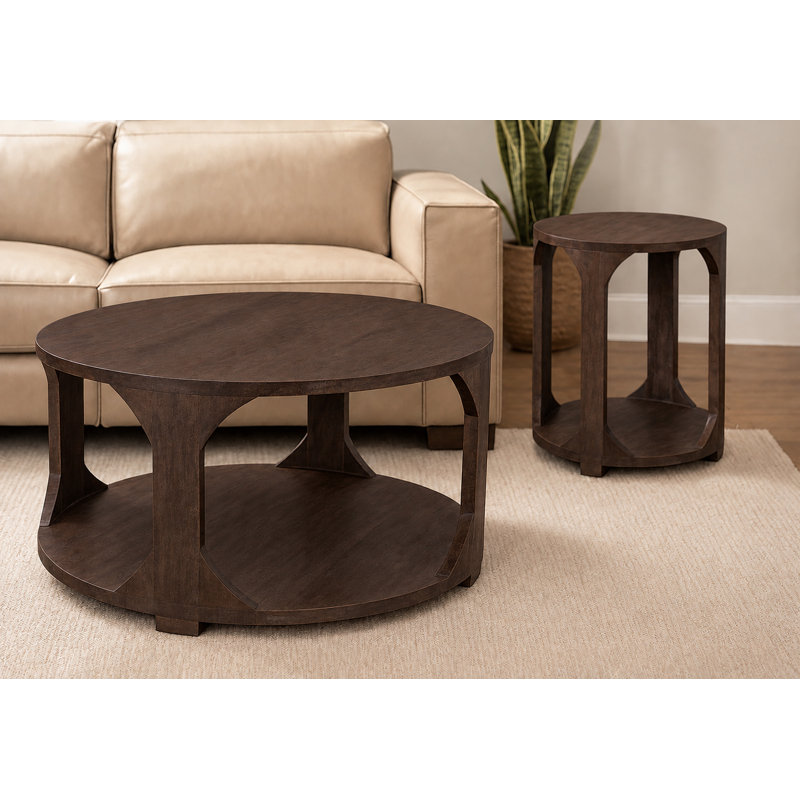 Ensemble table basse ronde et table d'appoint Keyston, coloris brun Barista