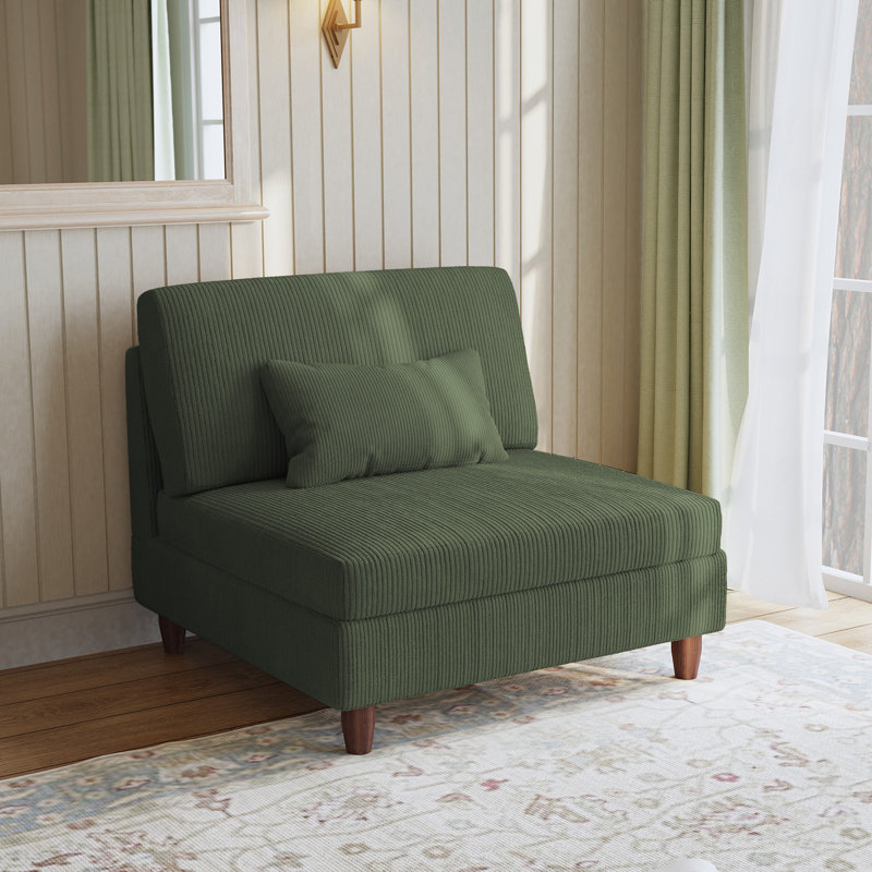 Seemab 102.1Cm Wide Slipper Chair, Green Corduroy