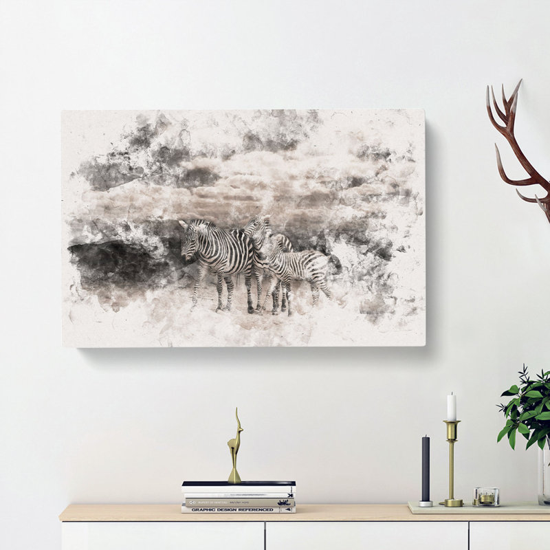 Three Zebras In The Wild - Wrapped Canvas, 35cm H x 50cm W x 3cm D