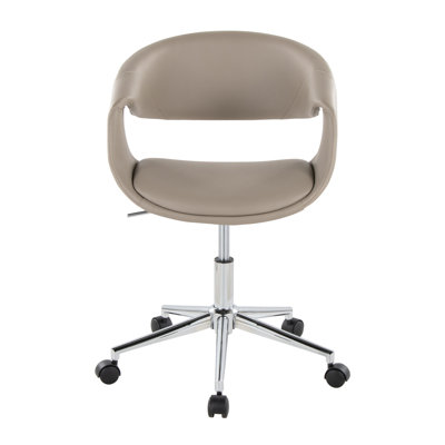 Chaise de bureau en similicuir gris pâle avec piètement en métal chromé et hauteur réglable