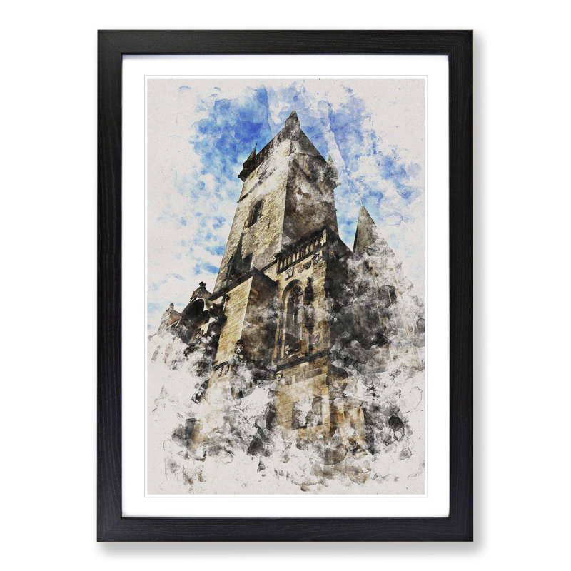 Old Town Hall in Prague - Picture Frame Painting, 48cm H x 36cm W x 2cm D, Black Framed