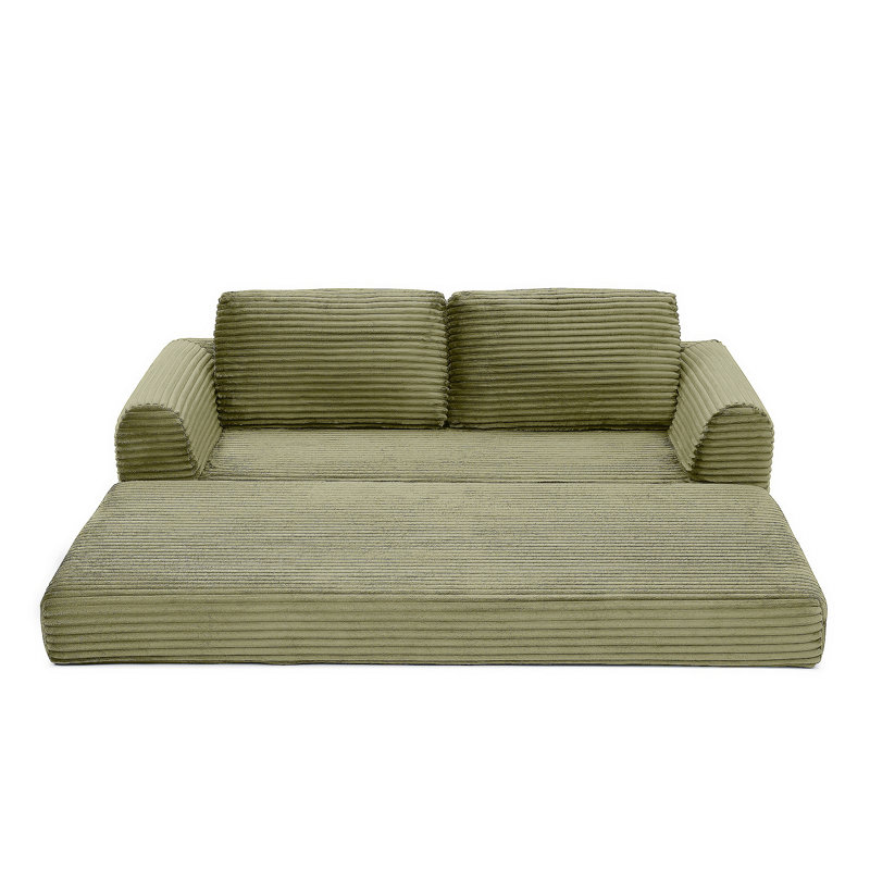 Canapé-lit pliant convertible 2-en-1, canapé-lit en velours côtelé moderne avec 2 * coussins, canapé-lit modulaire sans dossier avec lit escamotable Futon, canapé-lit modulaire pliable pour le salon - vert