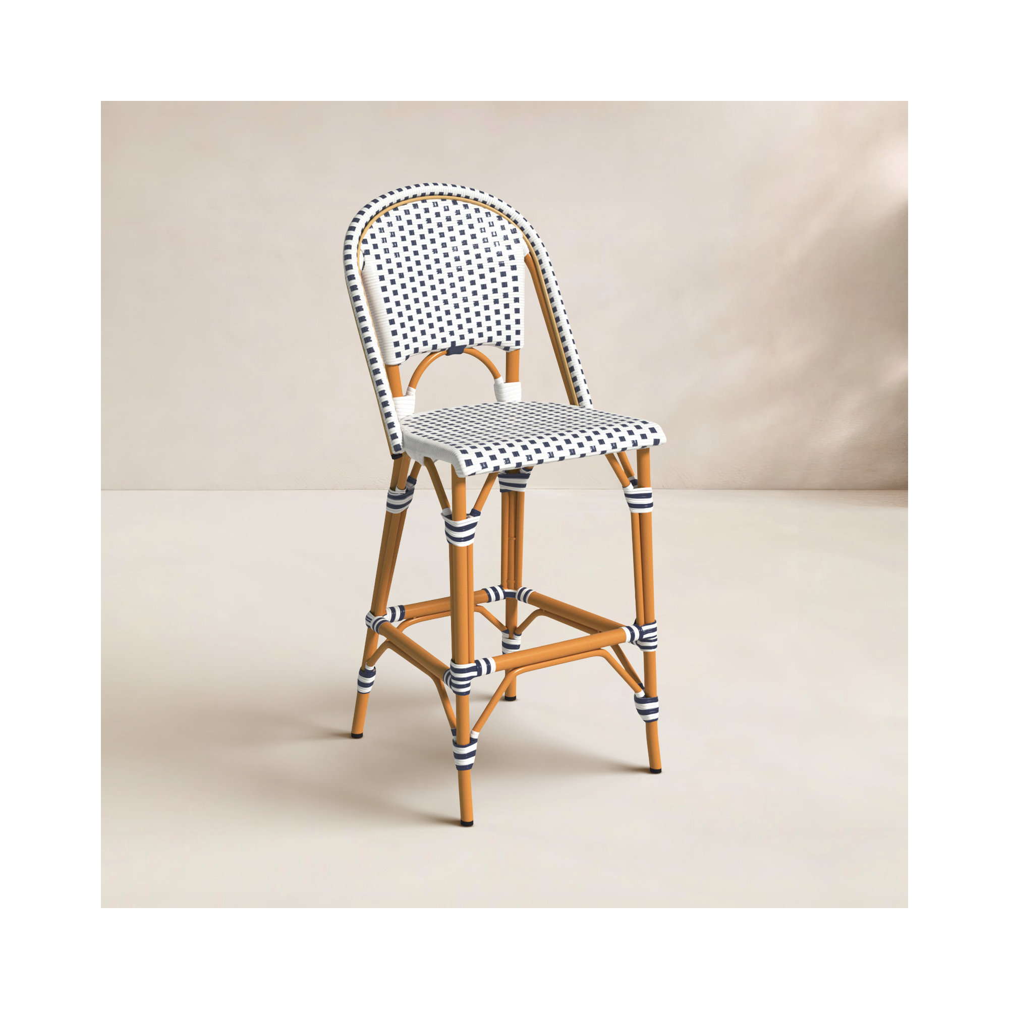 Kerta 46.5'' Outdoor Bar Stool, White/Navy