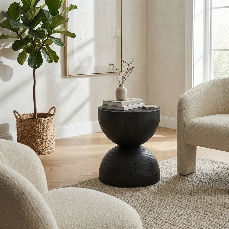 Table d'appoint ronde en bois massif massif avec finition craquelée rétro - Table d'appoint compacte pour le salon et la chambre à coucher