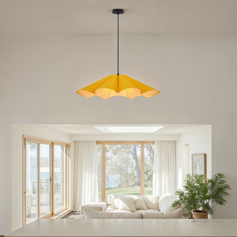 Luminaire suspendu simple 1 lumière Delfina, Ocre, H 5,9 po x l 23,6 po x P 23,6 po