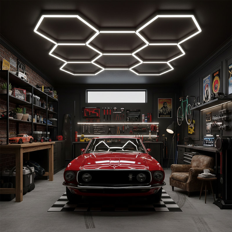 Plafonnier moderne hexagonal à DEL avec 8 ceintures, conception en nid d'abeille pour garage, studio, salle de sport ou salle de jeux (ensemble de 8)
