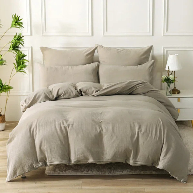 Solayne Muslin Duvet Cover Set 100% Cotton Double-Layer Linen Like Gauze Comforter Cover 3 Pieces Breathable & Lightweight For All Season