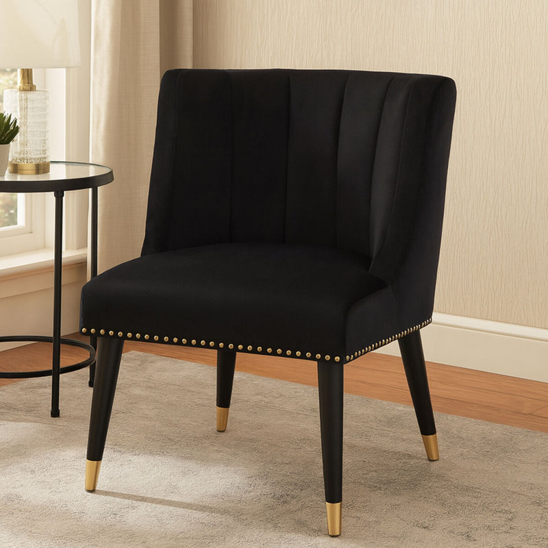 Azarion Velvet Chair With Black Legs, Black