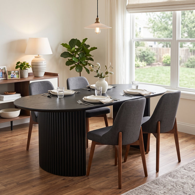 Tables de cuisine ovales noires de 67 po avec 4 chaises de salle à manger Fermin, 5 Pieces: Table, 4 Chairs