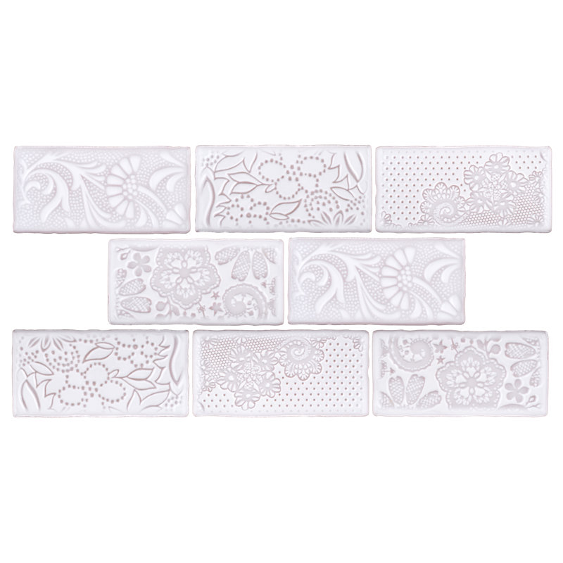 Antic Feelings 3" x 6" Ceramic Patterned Subway Tile, Feelings Milk