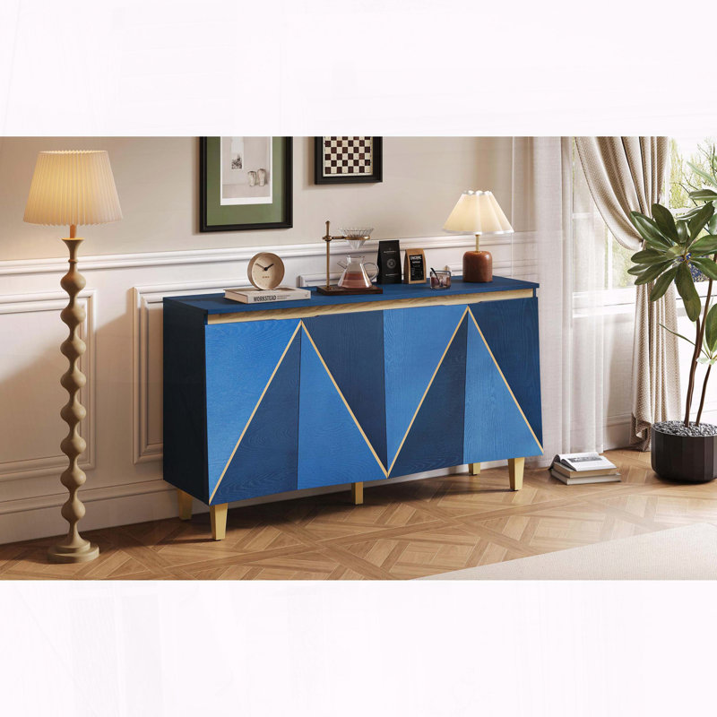 Buffet rétro 60 "avec portes à effet dimensionnel et tablettes réglables, Bleu marine foncé, bleu marine clair