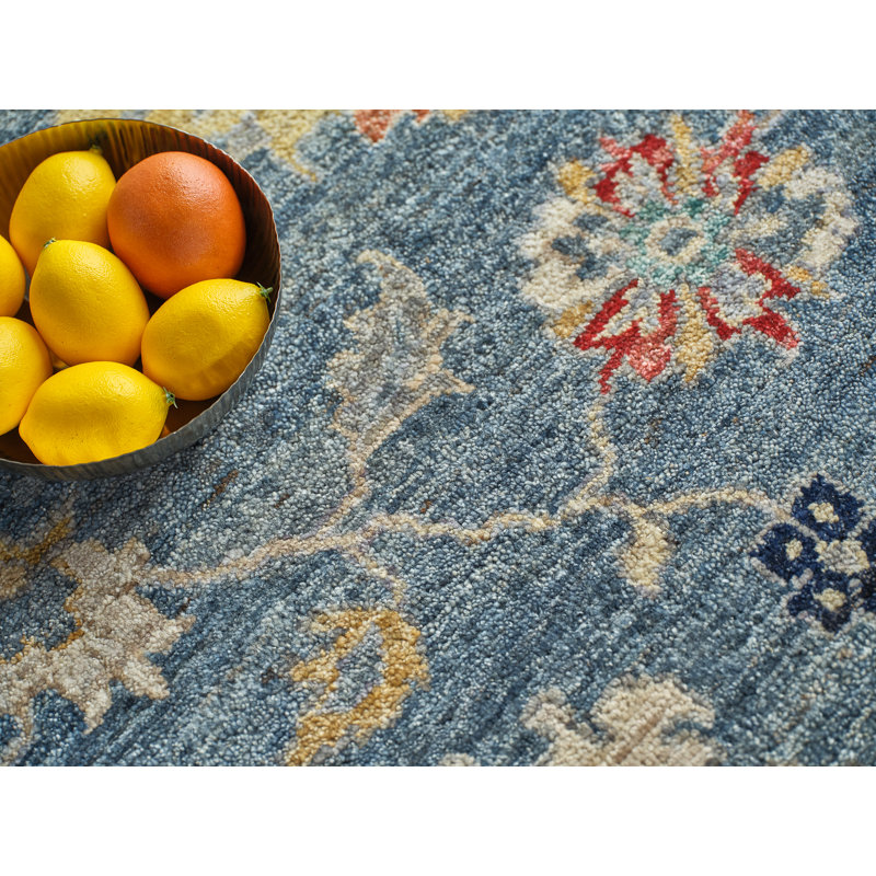 Oxford hand-knotted Ghazni Wool Blue Area Rug, 10'X14'