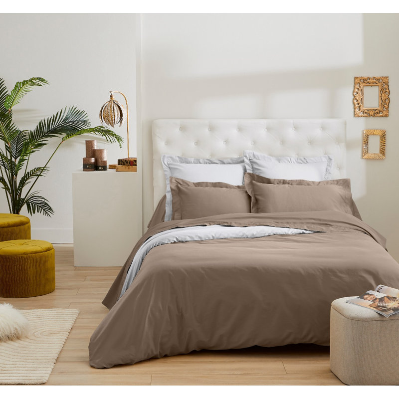 Hazelann Satin Solid Colour Duvet Cover with Pillowcases, 220 x 240cm Duvet Cover, Brown