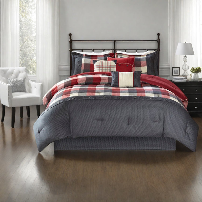 Ensembles de literie en polyester Cozy King, maison de ferme à chevrons rouge