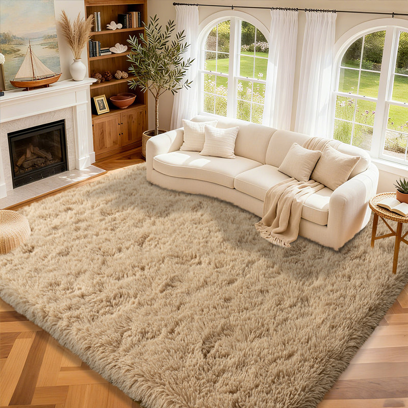10x14 ft Camel Shag Rug, Ideal for living room decor, Ultra-Soft Puffy Fluffy Rug for Bedroom Flooring, Aesthetic Carpets Suitable for Kids' Rooms, Dorms, and Home Decor