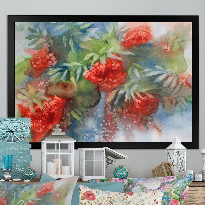 Rowen Berries and Leaves - reproduction sur toile, Cadre d'angle fermé noir, H 8 po x l 12 po x P 1 po