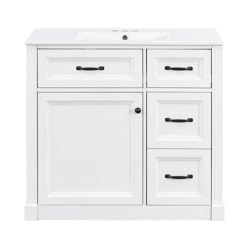Meuble-lavabo de salle de bain avec lavabo en céramique, portes et tiroirs à fermeture en douceur, armoire de rangement