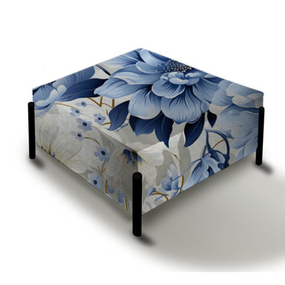 Floral Blue And White Victorian Pattern - Floral Large Square Ottoman