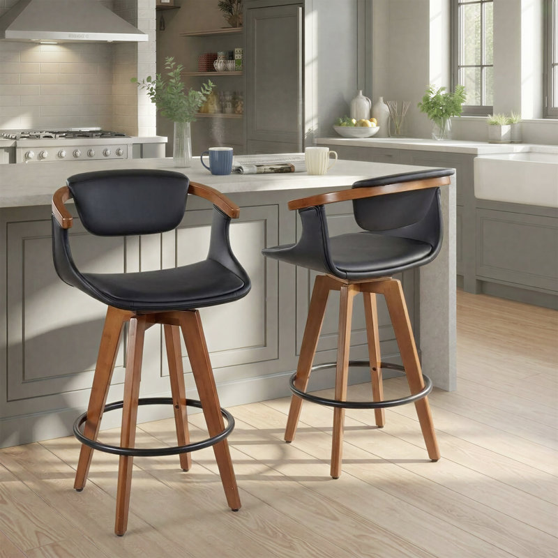 Dirksen Fixed-Height Upholstered Counter Stool with Swivel, Black, Counter Stool (26" Seat Height)