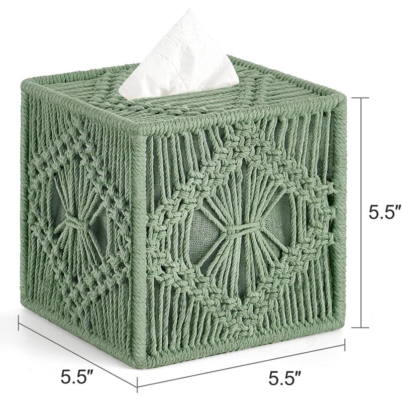 Couvercle de boîte à mouchoirs carré vert en macramé, porte-décor Boho tissé à la main