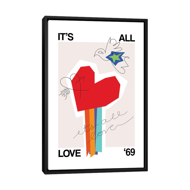 It's All Love & Heart Greige by Frances Collett - Gallery-Wrapped Canvas Giclée on Canvas, Black