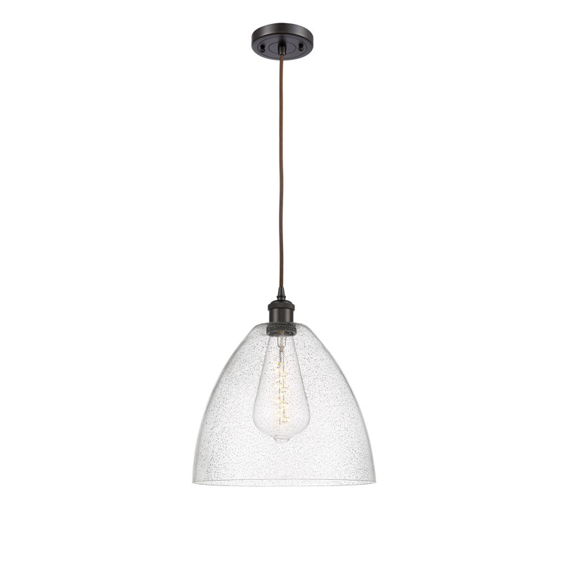 Luminaire suspendu en forme de dôme à 1 lumière Haide, H 14,75 po x l 12 po x P 12 po, Ampoule non incluse, Bronze huilé