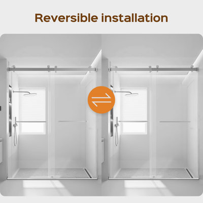 68-72 Inches *76 Inches Frameless Double Sliding Shower Door, 3/8 Inches (10Mm) Thick SGCC Tempered Glass Door,No Soft-Close
