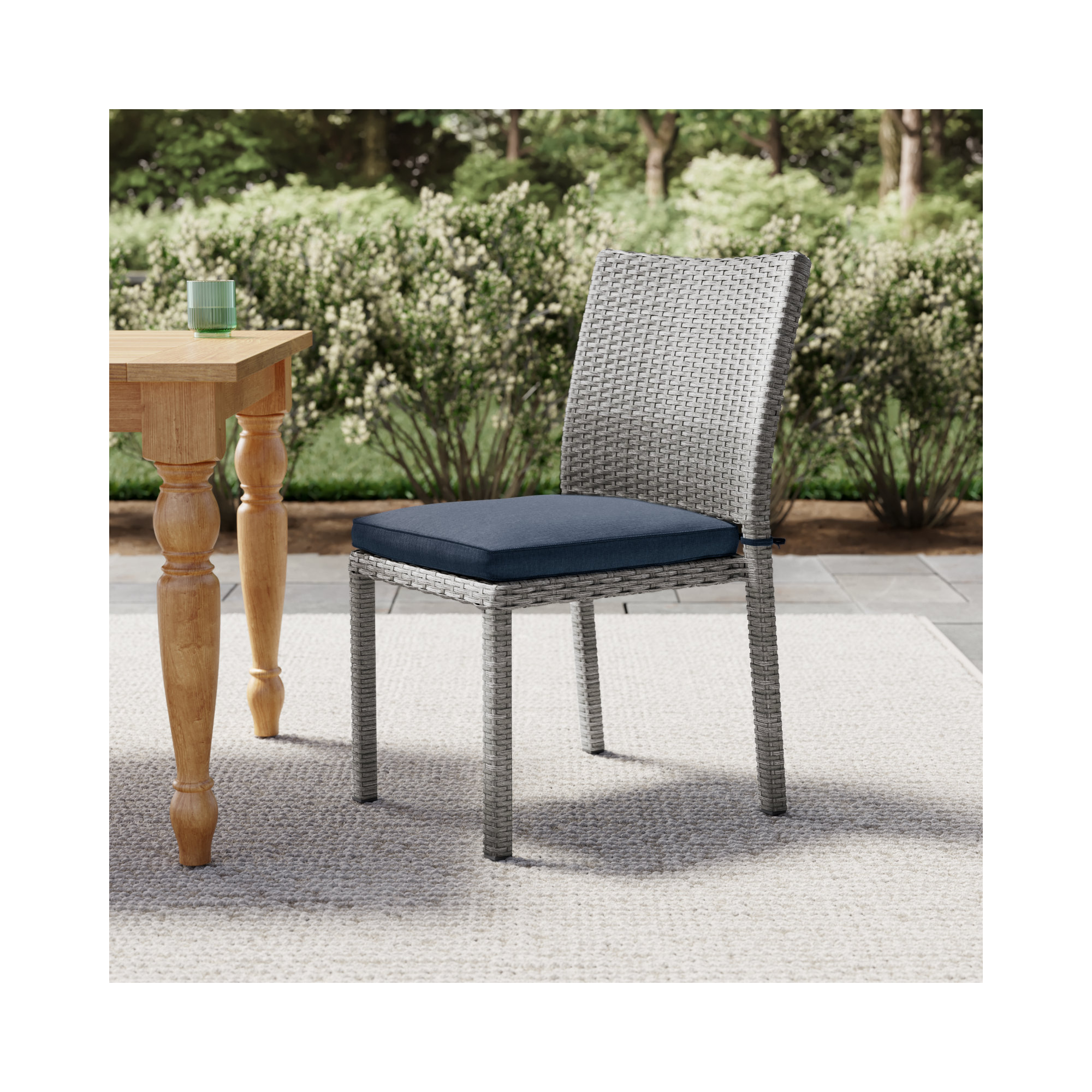 Alyisa Premium All-Weather Wicker Outdoor Stacking Dining Side Chair with Cushion, Gray, Gray