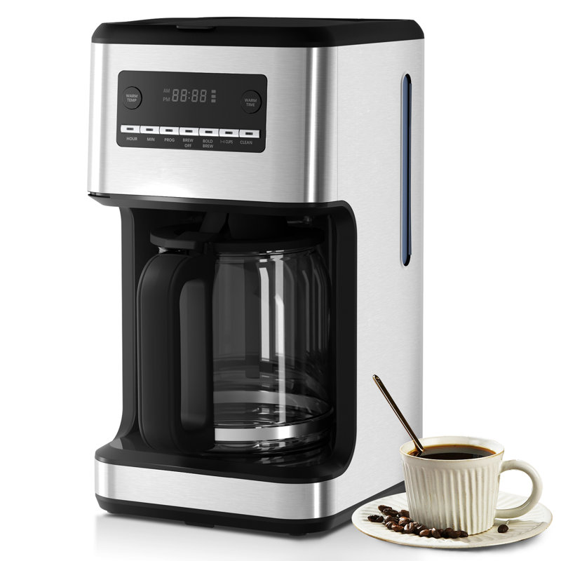 HAVATO 14-Cup Programmable Drip Coffee Maker - Stainless Steel, Reusable Filter & Keep-Hot Plate, Auto Pause, 24H Timer, Self-Cleaning, Home Use 