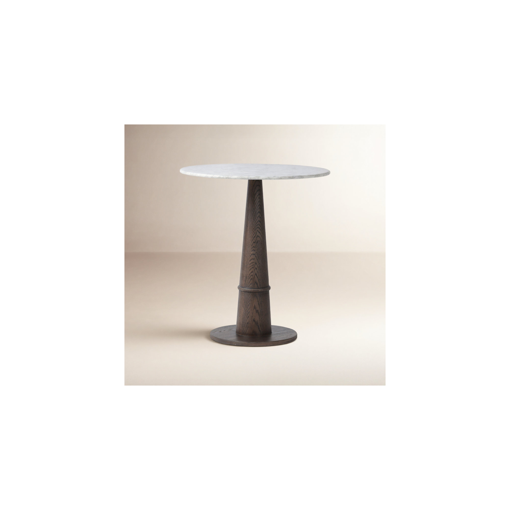 Beverly Round 32.00000'', 36.5" H x 32" L x 32" W, Honed White Marble/Brown Oak