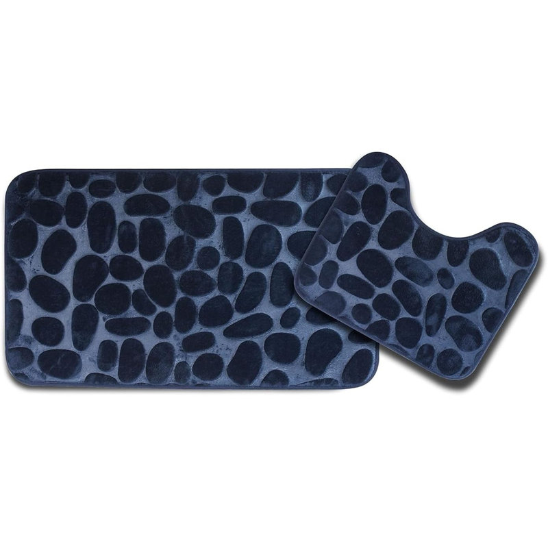 Marzelle 2 Piece Rectangle Bath Mat Set Bathroom Rug Non-Slip Washable Memory Foam Bath Mat