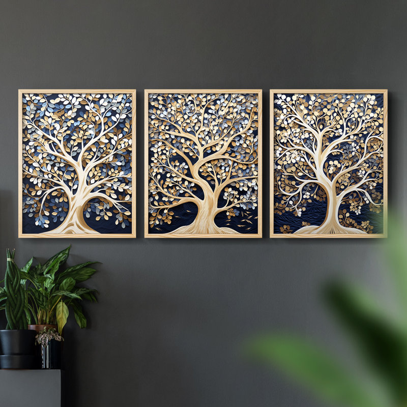 Lanscape Study Series XL -Set de 3 estampes numériques giclées -Prêt à accrocher, H 10 po x l 8 po, Encadré naturel