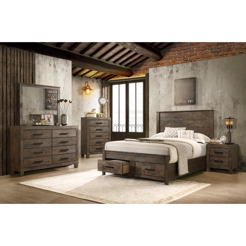 Grand lit de rangement en brun doré rustique avec tiroirs pratiques et délicats