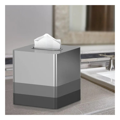 Triune 3-Tone Stainless Steel Tissue Box Cover, Chrome Finish Bathroom Vanity Accessory