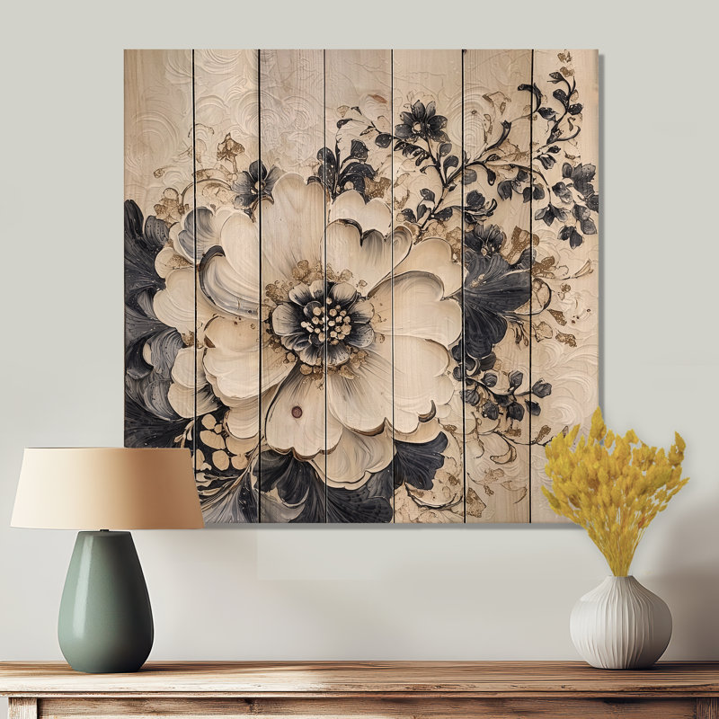 Décoration florale rétro de fleurs de mamans II - bois traditionnel sur bois de pin naturel, H 30 po x l 30 po