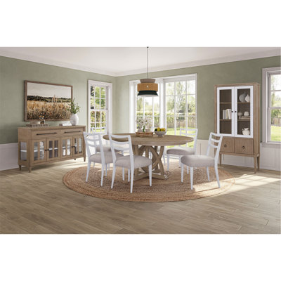 Table ronde extensible 4 chaises blanches Ladderback à devant en verre et vitrine 7PC (1 table + 4 chaises + 2 armoires)